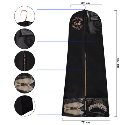 Black Wedding Gown Garment Bag with 10" Gusset.